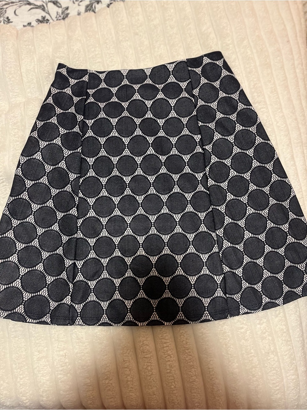 Renee C. Dark navy blue and White Polka Dot A-Line Skirt